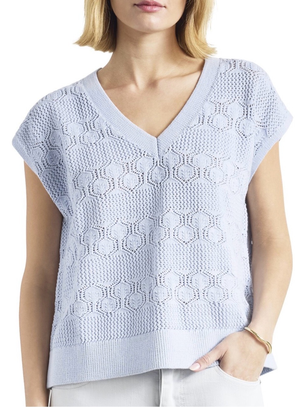 SPENDID V-Neck Textured Knit Sweater Vest M 20.5” p2p Light Blue $148 Retail NWT